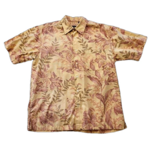 Izod Hawaiian Pale Orange Men's Shirt with Floral Pattern Size Medium